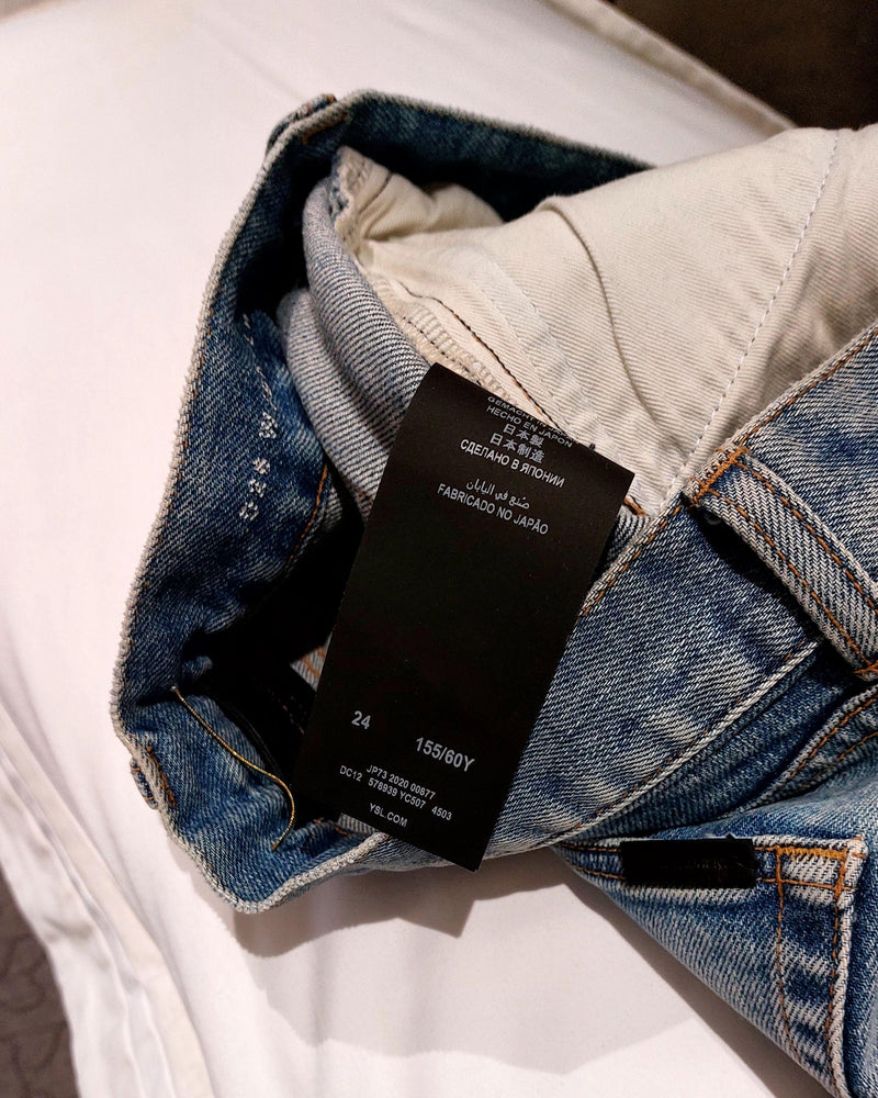 Saint Laurent Washed Denim Distressed Skinny Jeans
