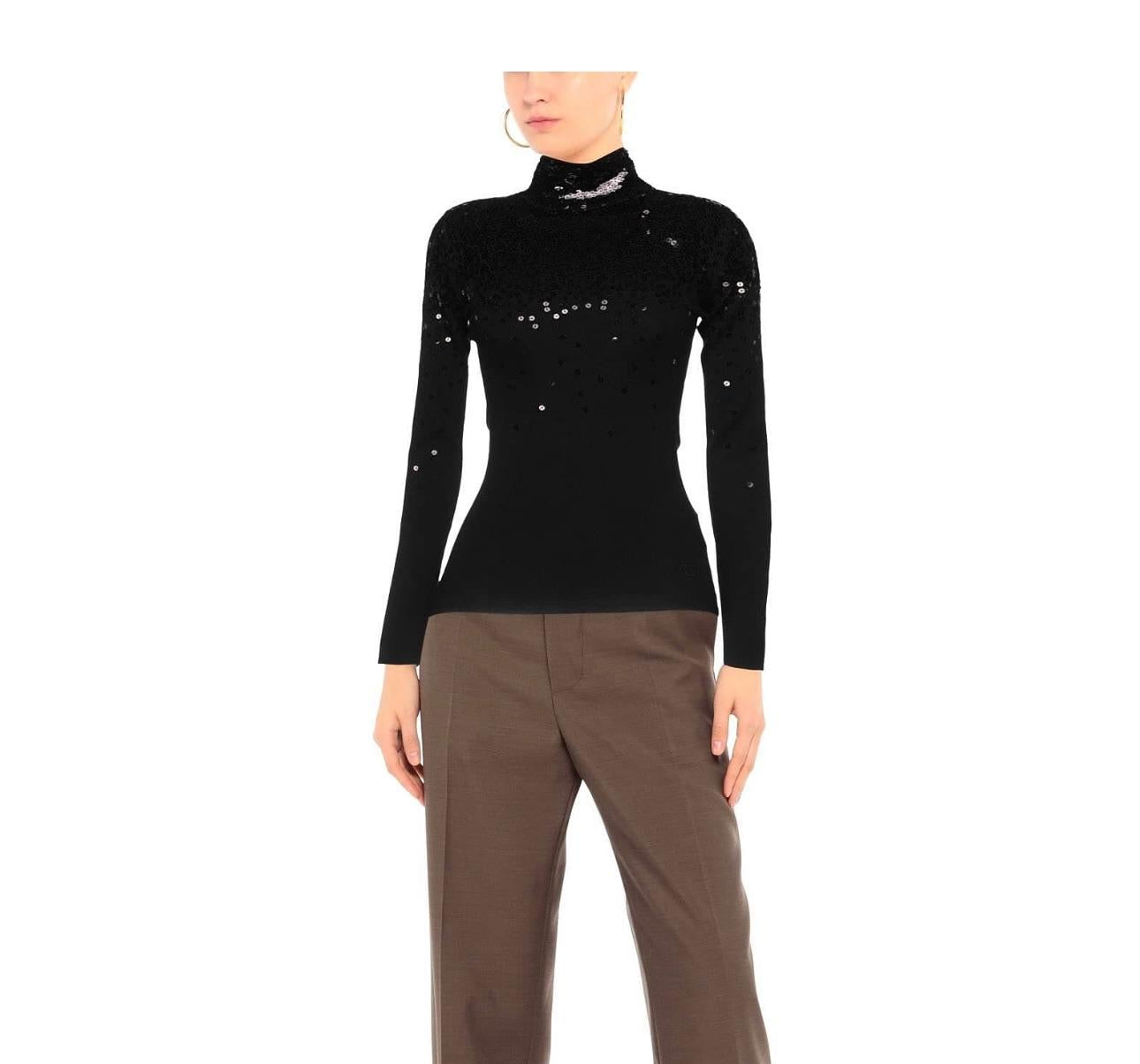Valentino Garvani Black Sequin Embellished Turtleneck Jumper