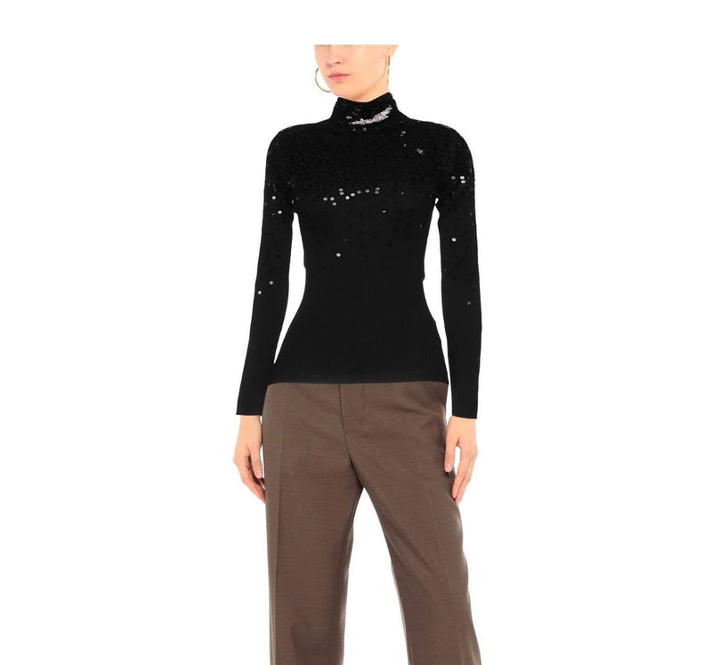 Valentino Garvani Black Sequin Embellished Turtleneck Jumper