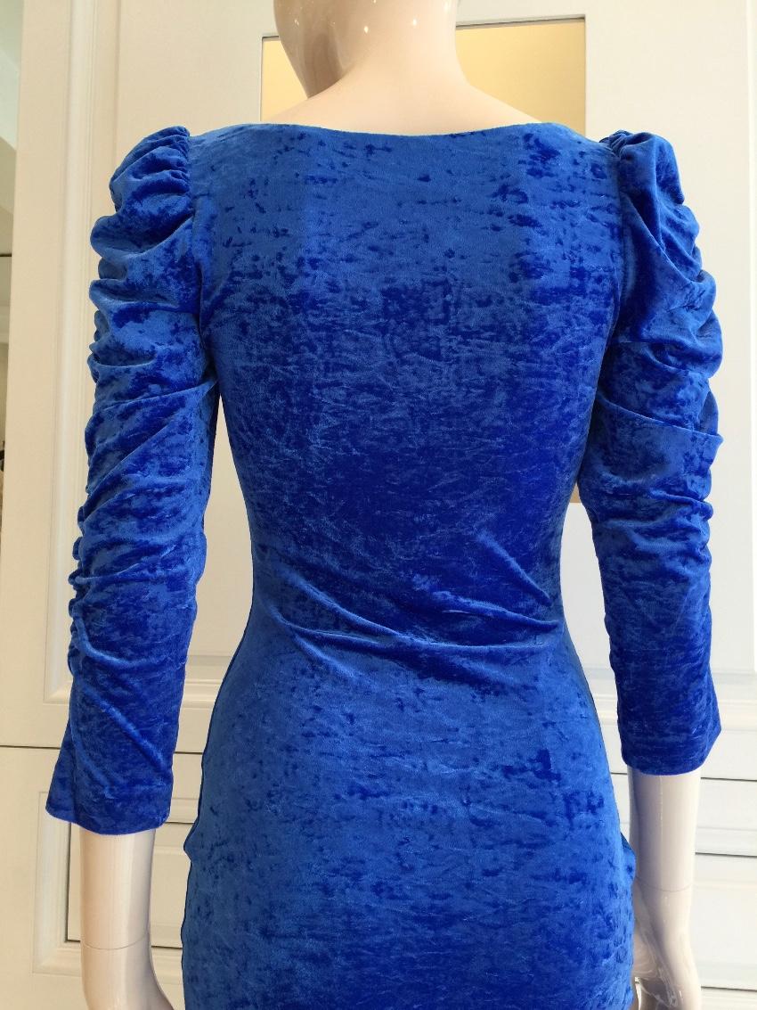French Couture Electric Blue Panne Velvet Dress