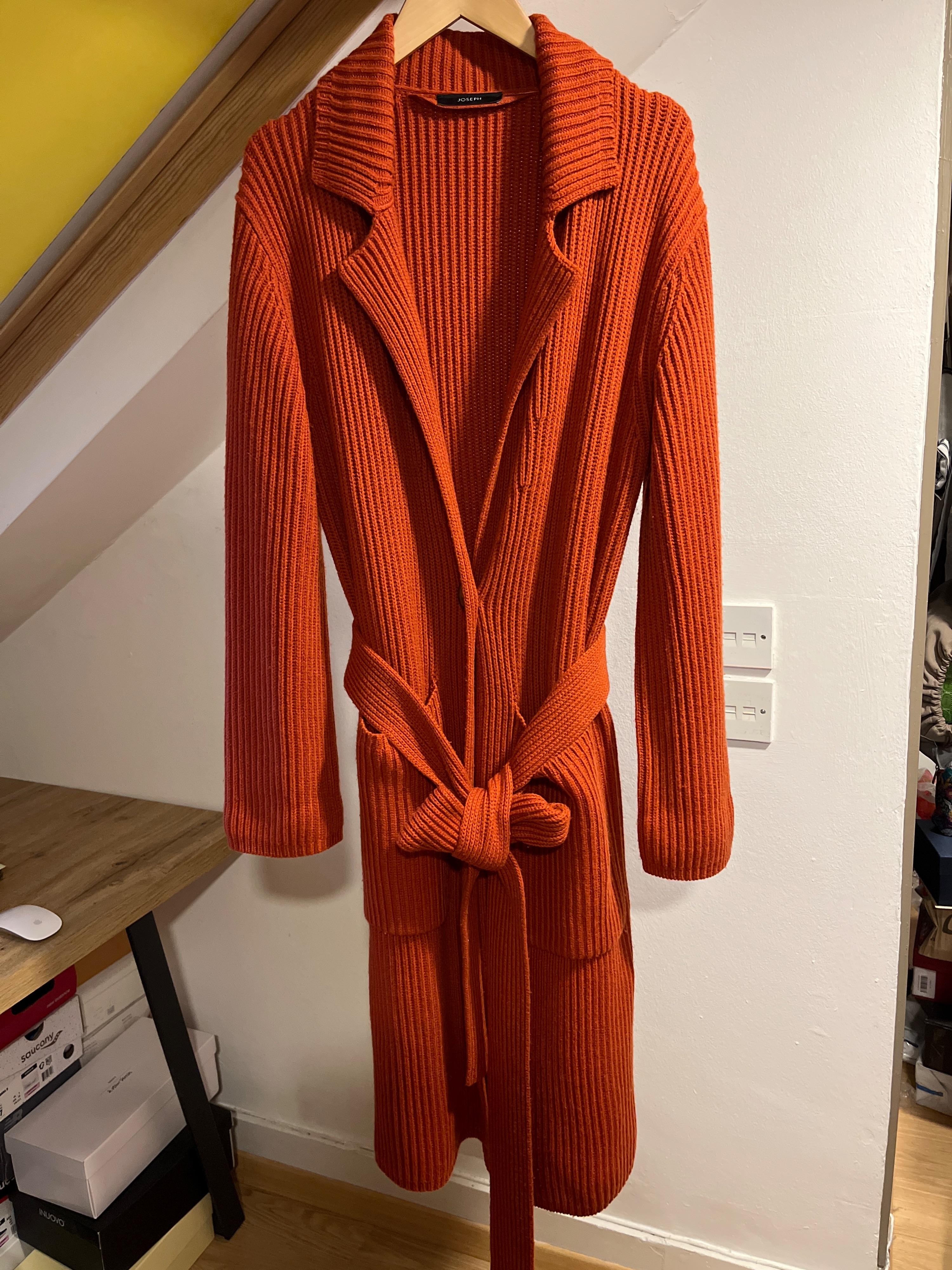 Jospeh Orange Belted Rib Knit Longline Cardigan