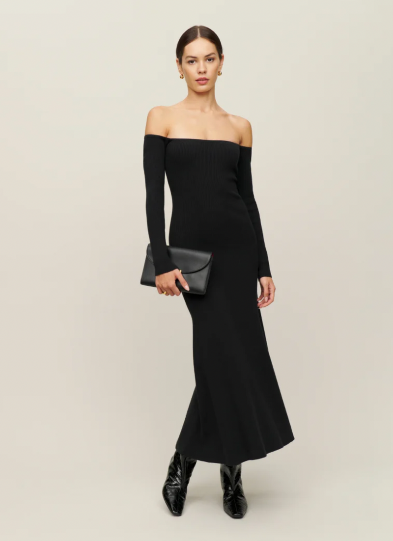 Reformation Black Ribbed Symone Cotton Sweater Dress