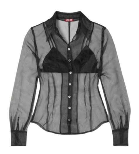 Staud Black Sheer Organza Hendrix Shirt and Bralette