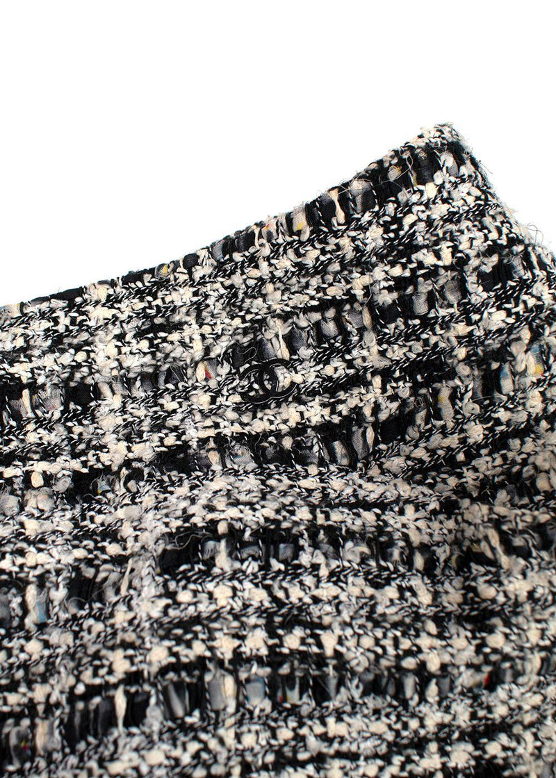 Chanel Black and White Tweed Mini Skirt with Fringe Hem