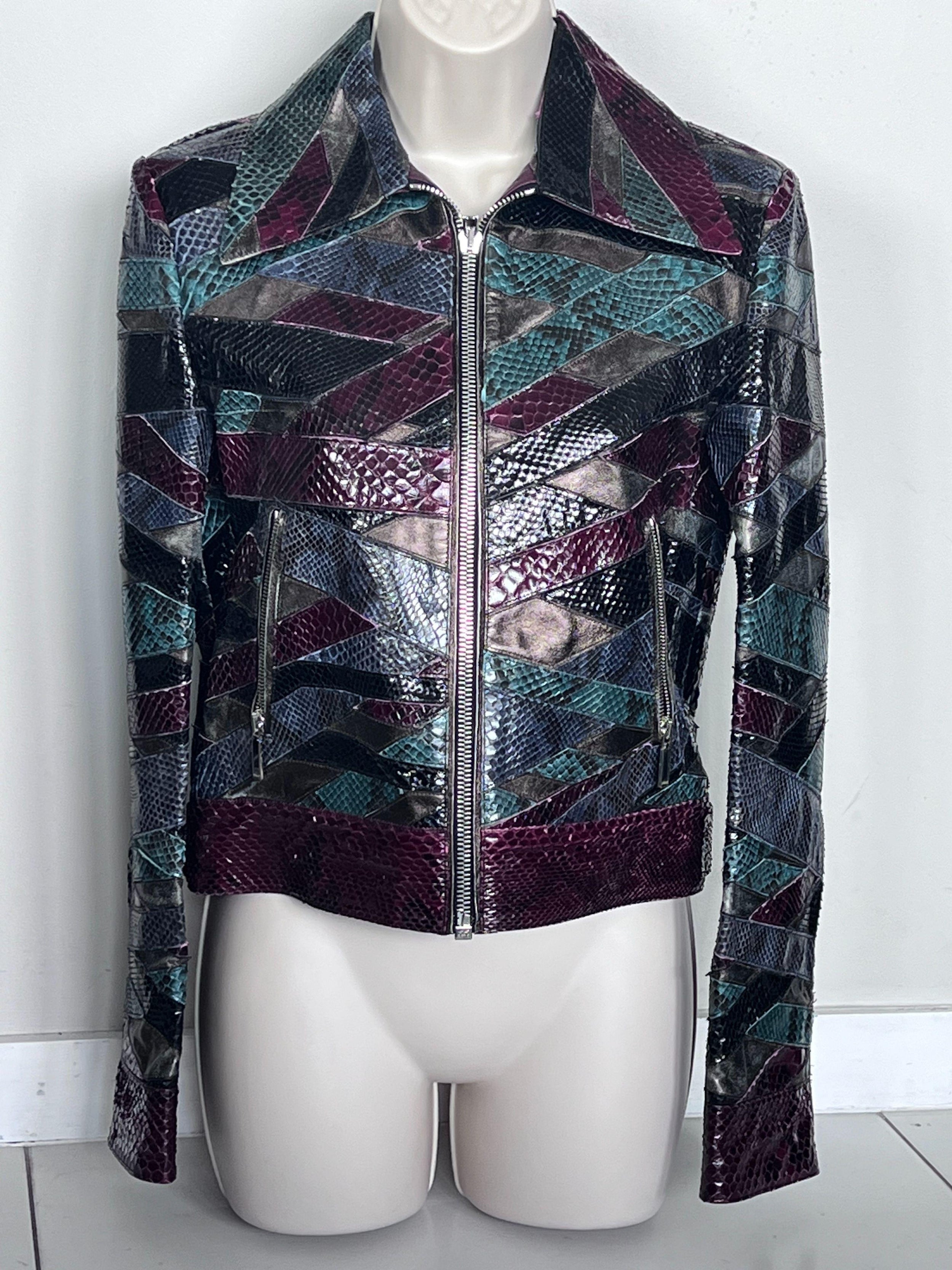 Python & Calf Leather Multicoloured Patchwork Jacket