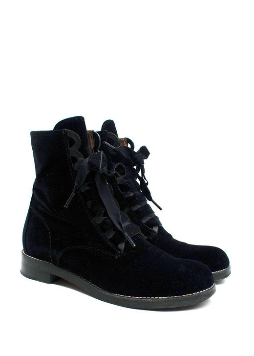 Chloe Black Velvet Combat Boots
