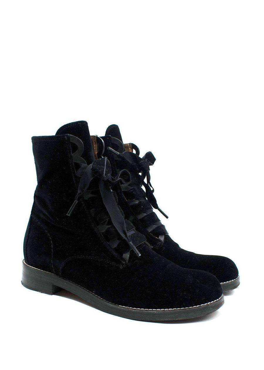 Chloe Black Velvet Combat Boots