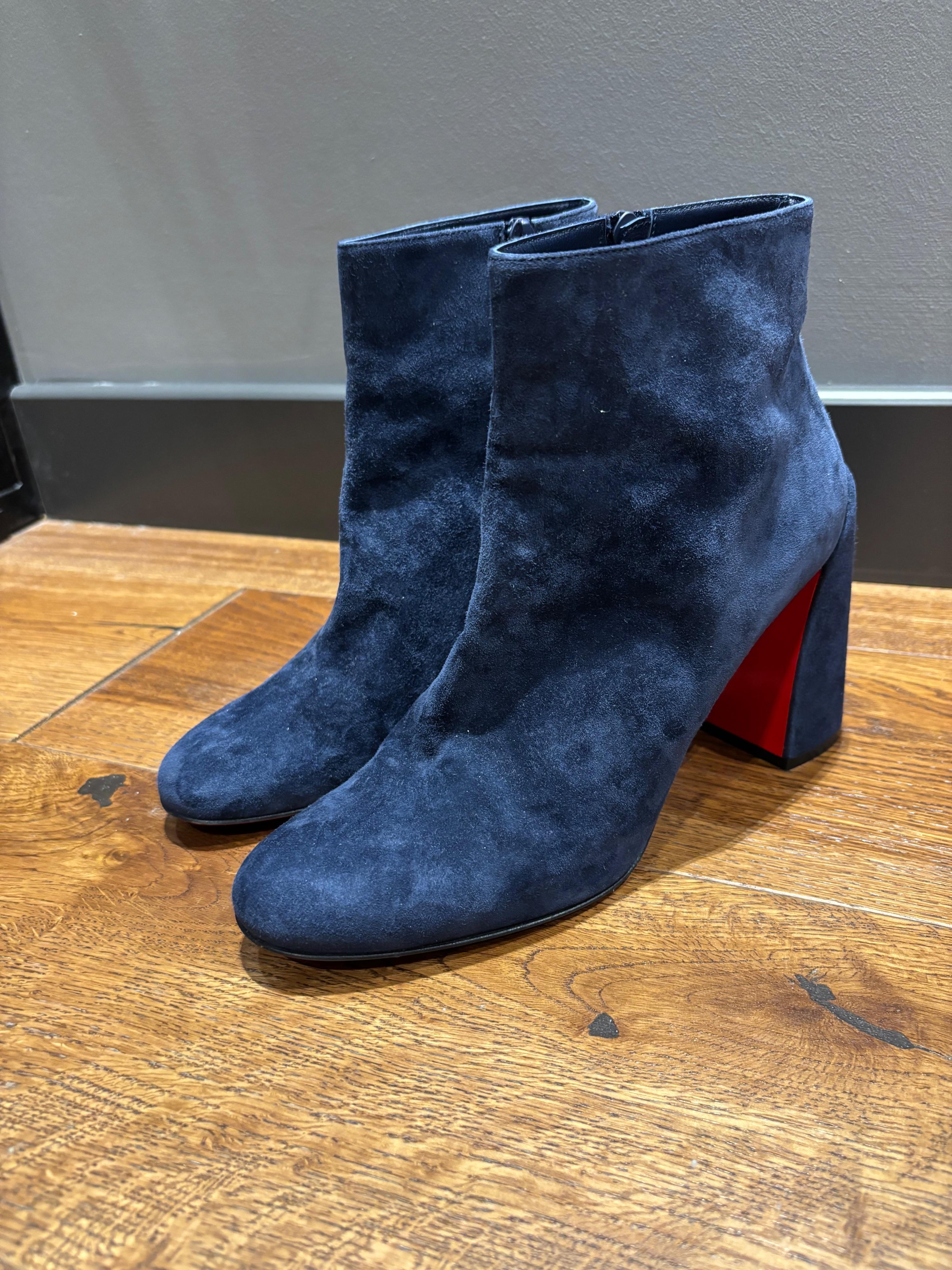 Louboutin Blue Suede Ankle Boots
