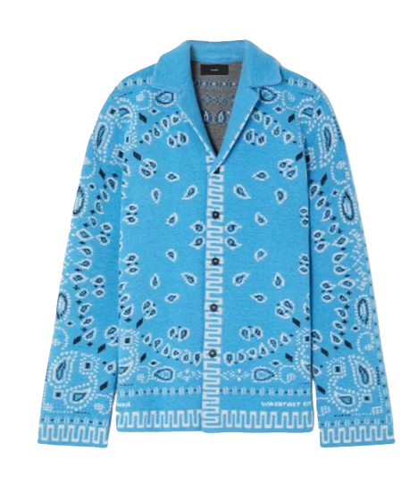 Alanui Blue Bandana Print Wool Cardigan