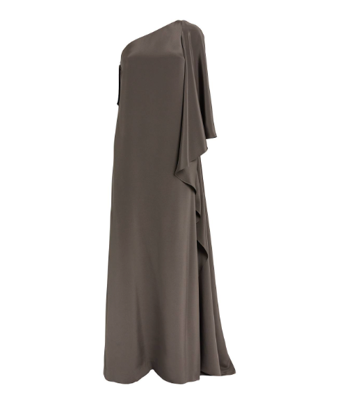 Koltson Draped One Shoulder Side Slit Double Silk Gown