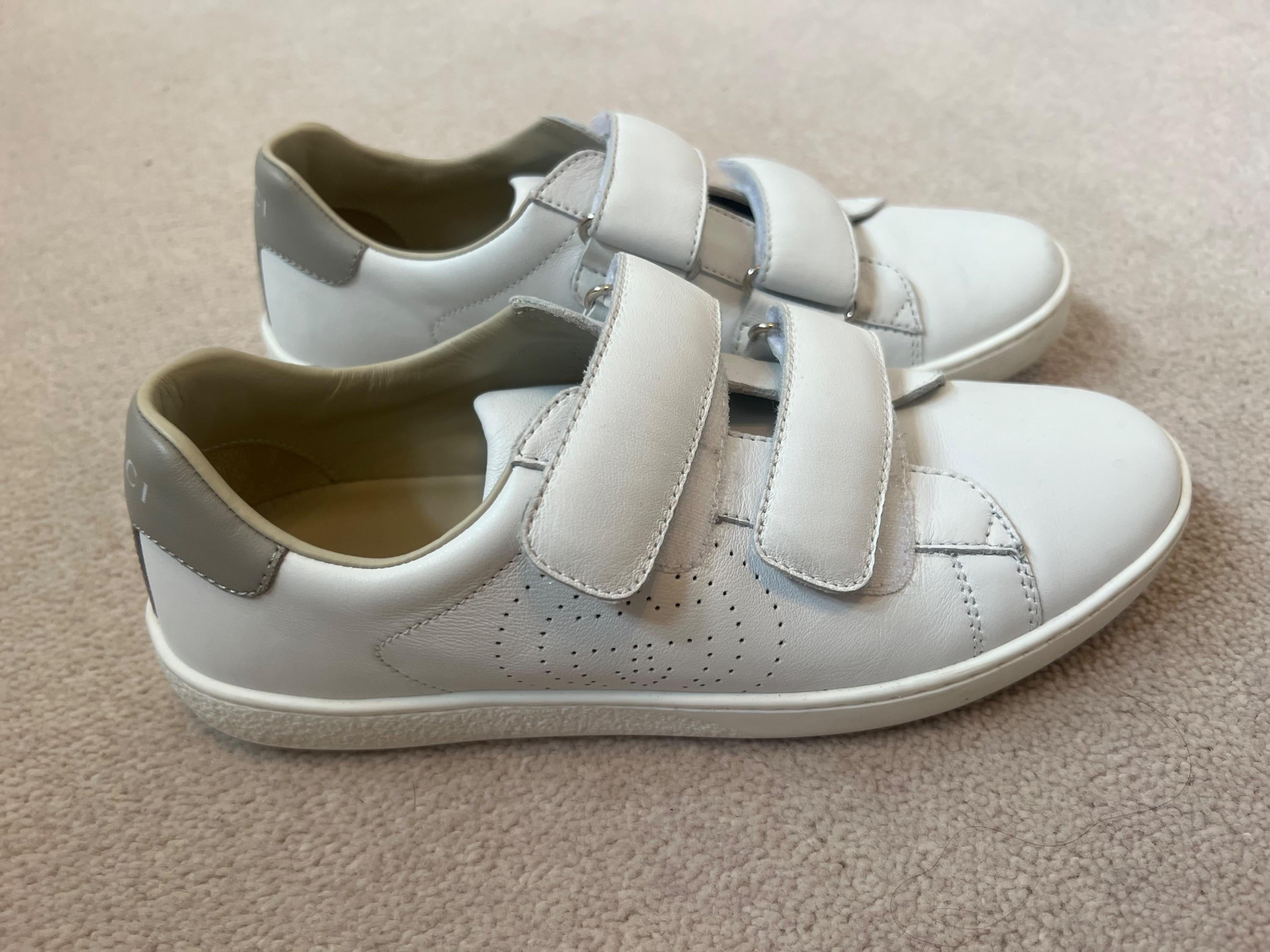 white leather velcro strap trainers