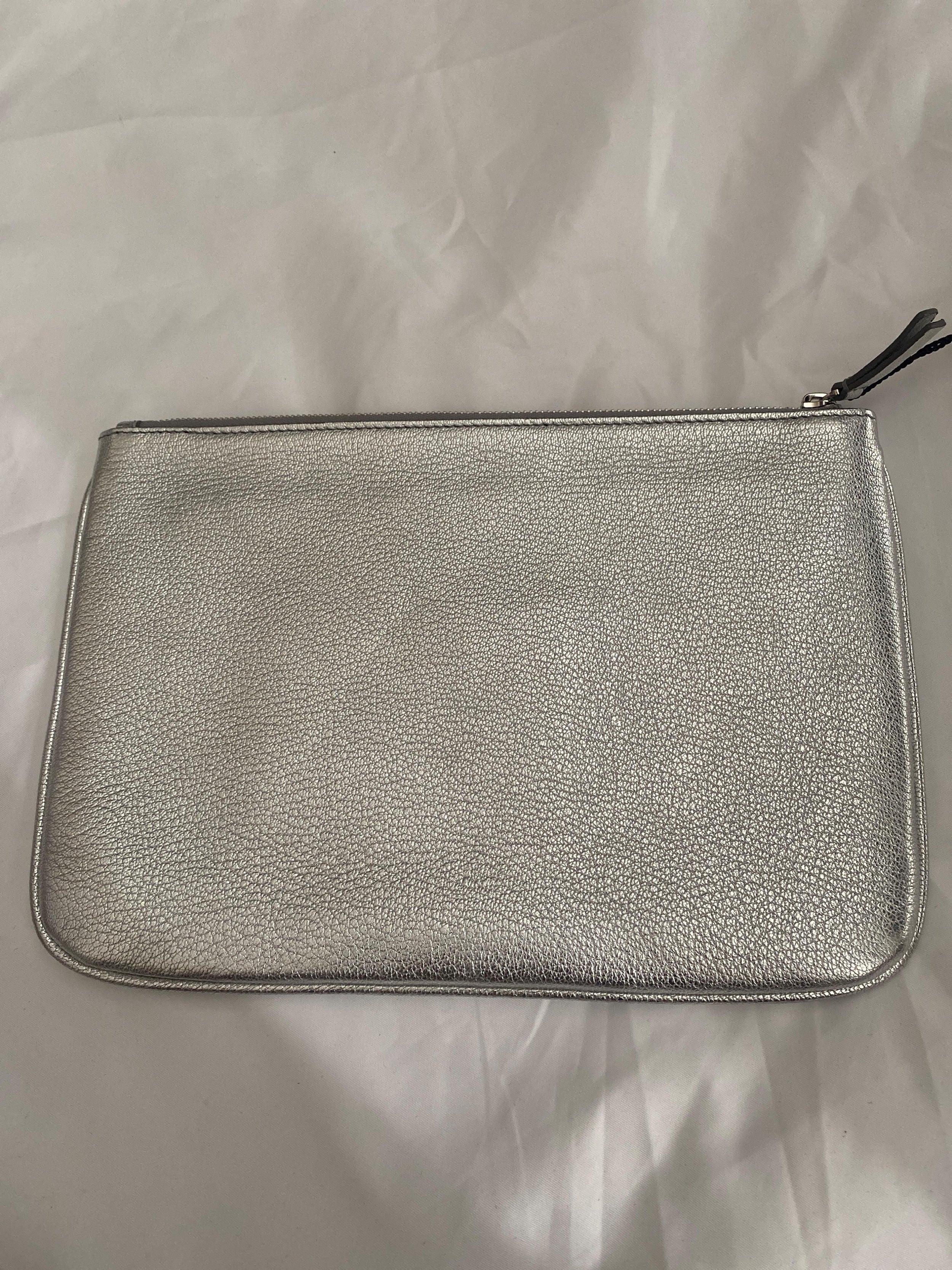 Silver leather Everyday zip pouch