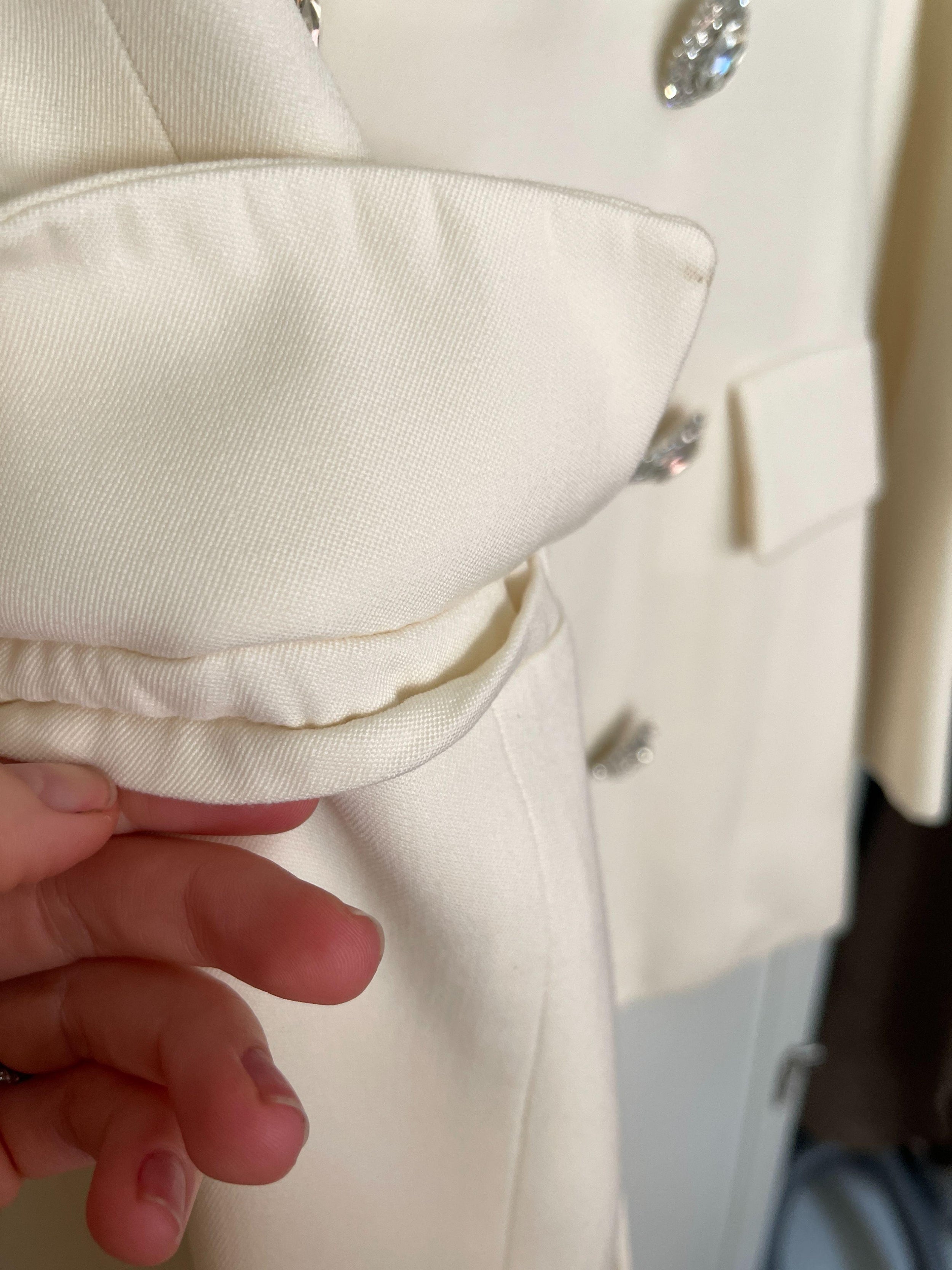 Alessandra Rich Cream Double Breasted Blazer with Crystal Jewel Buttons