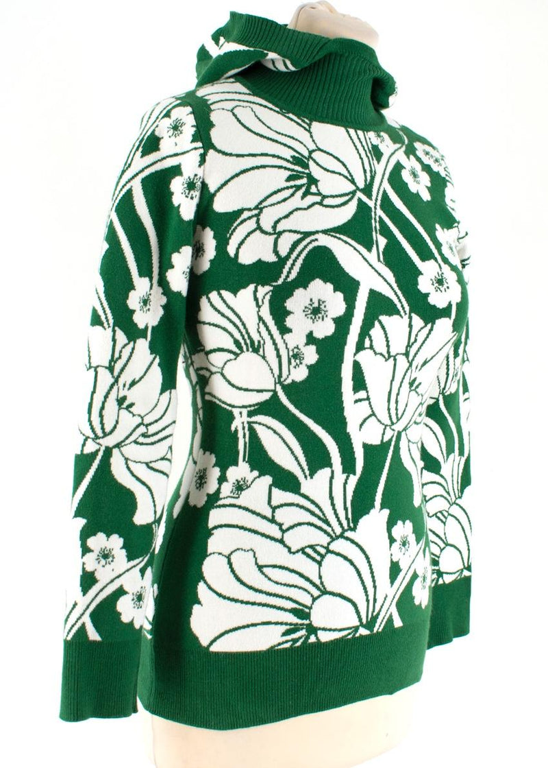 JoosTricot Green Floral Intarsia Hooded Jumper