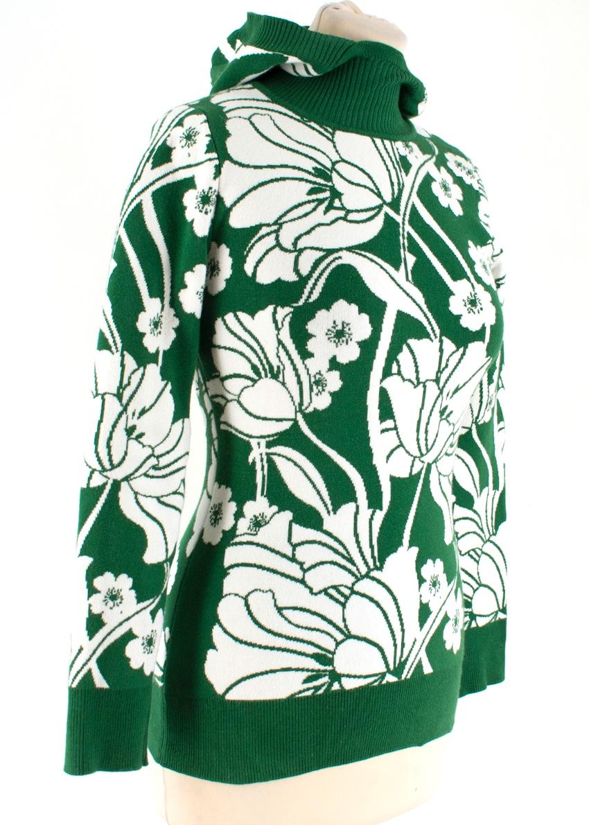 JoosTricot Green Floral Intarsia Hooded Jumper