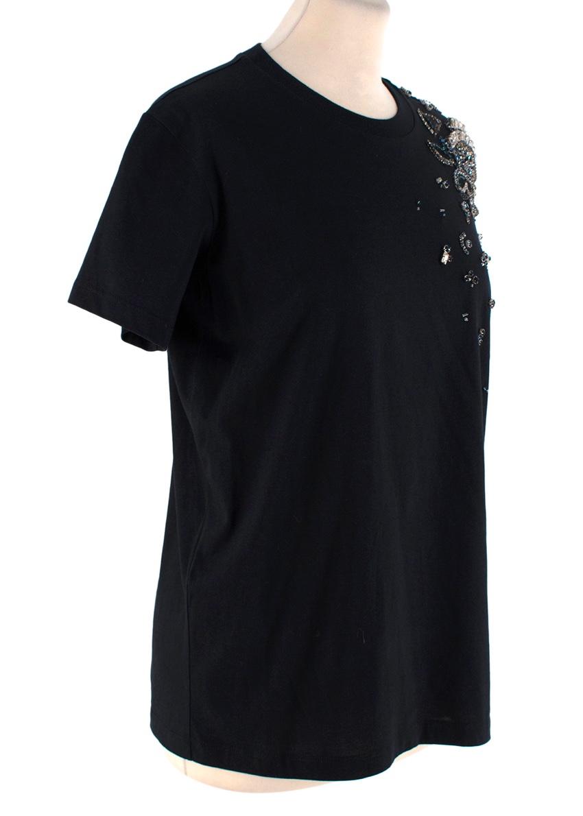 Prada Navy Cotton T-Shirt with Crystal Embellished Shoulder