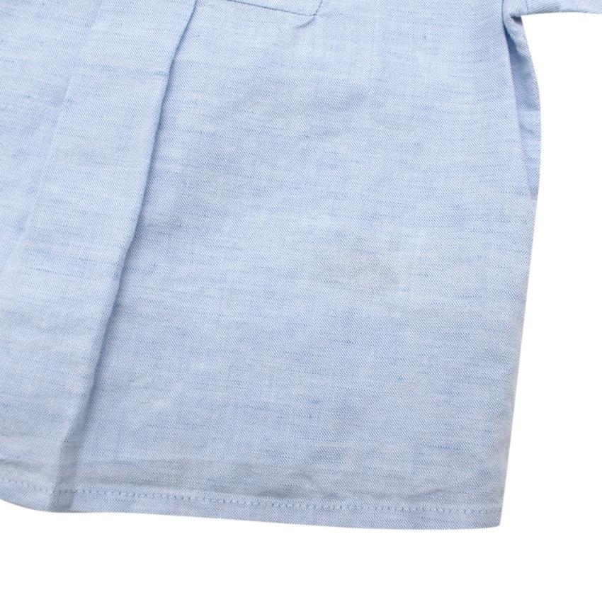 Paz Rodriguez Blue Cotton & Linen Short Sleeve Top