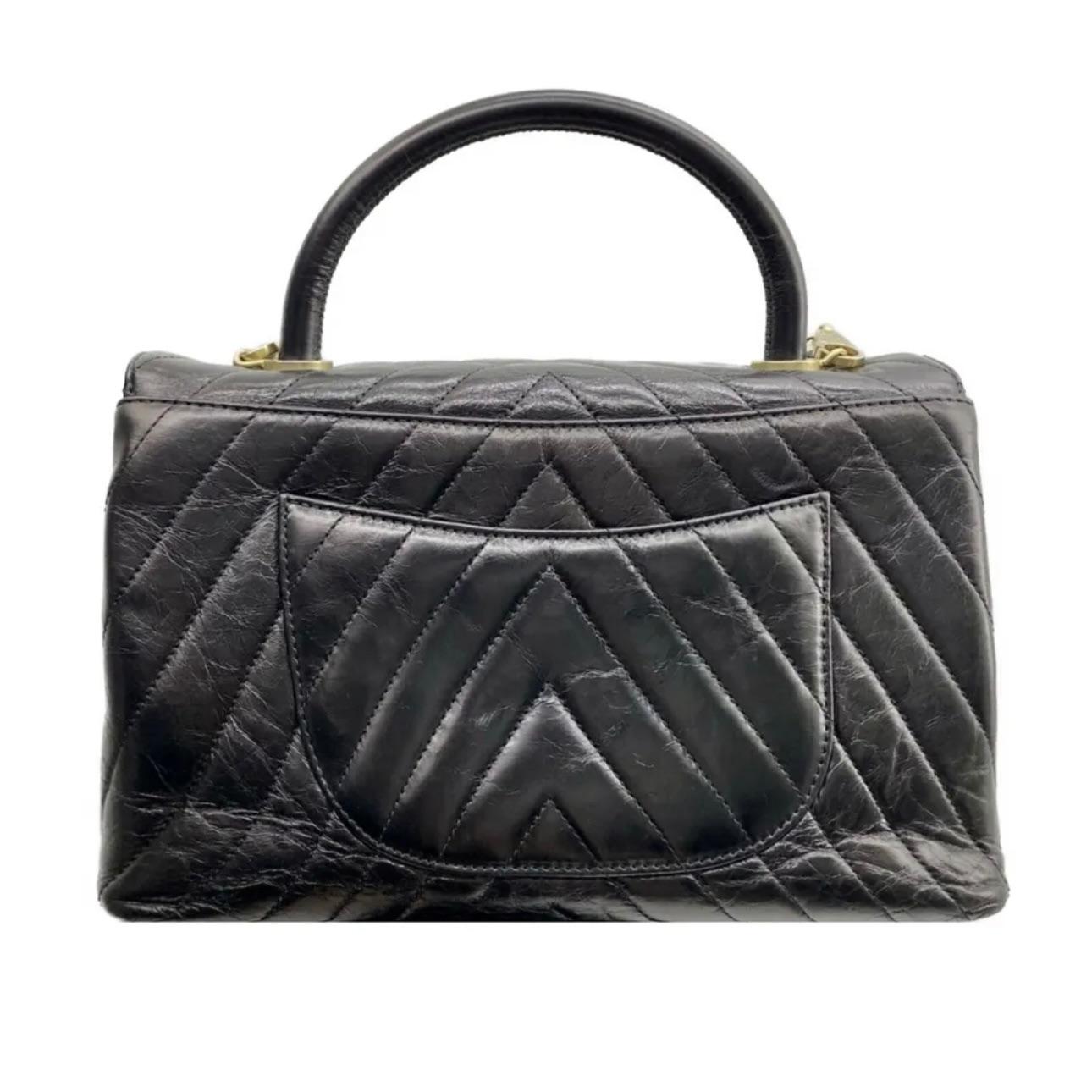 Crinkled Black Chevron Leather Coco Flap Bag