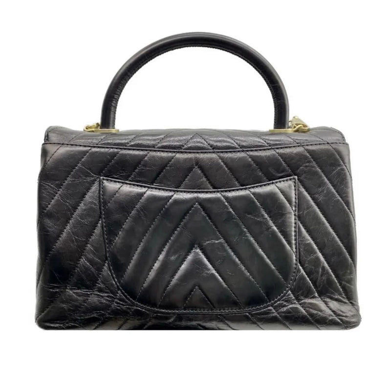 Crinkled Black Chevron Leather Coco Flap Bag