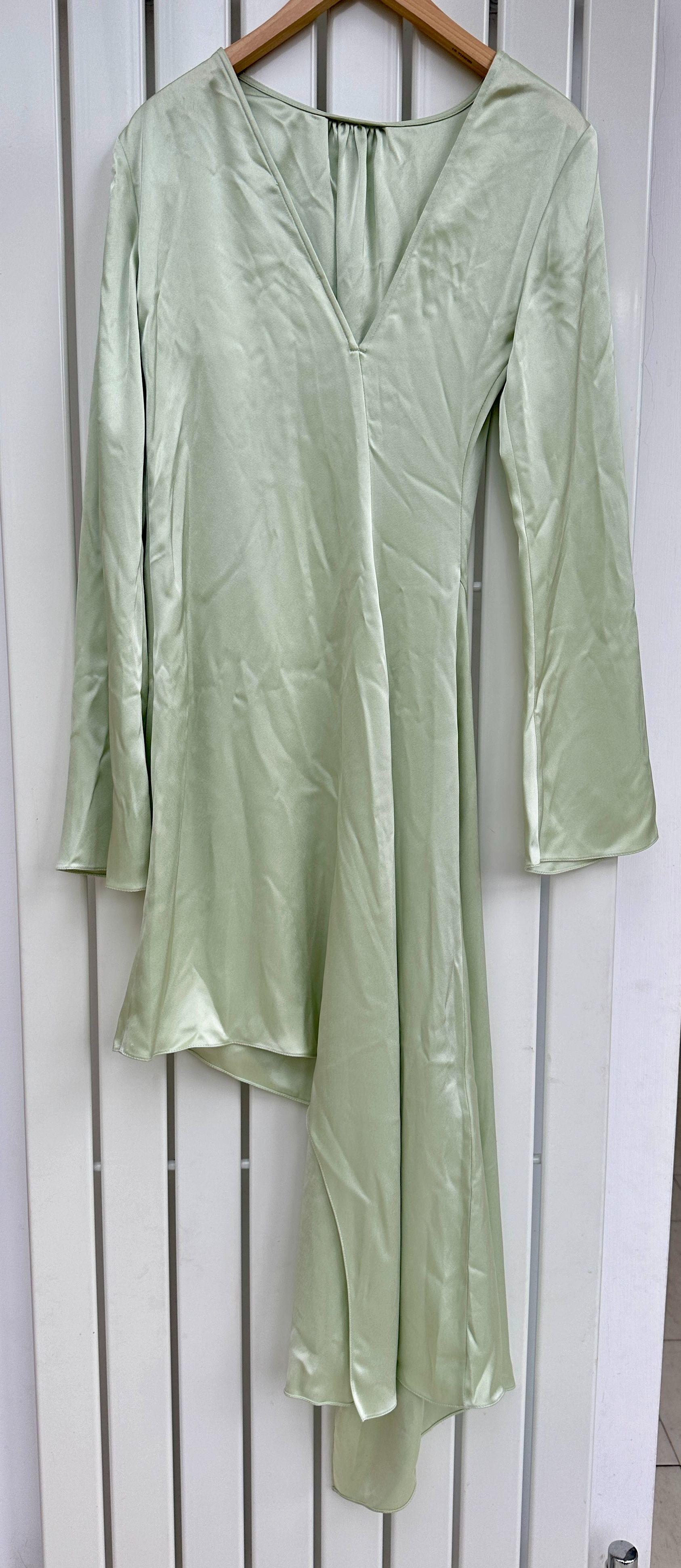 JW Anderson Green Satin Asymmetric Mini Dress