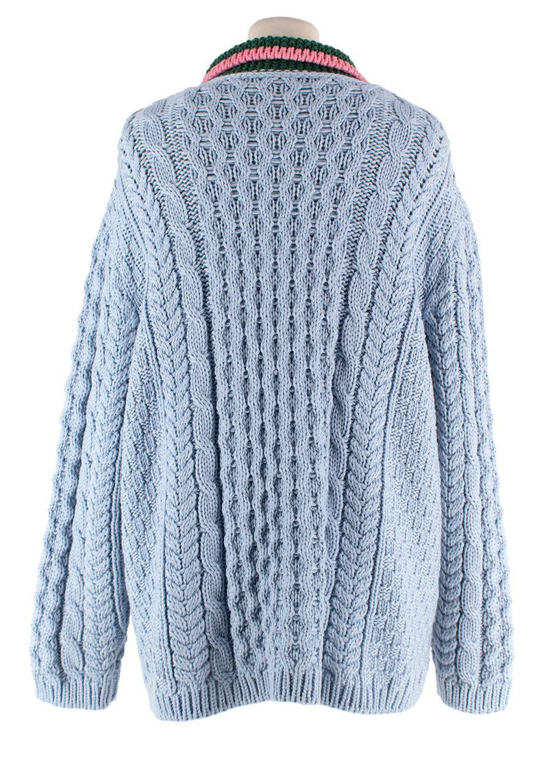 Miu Miu Blue Argyle Knit Jumper with Contrast Collar Detail