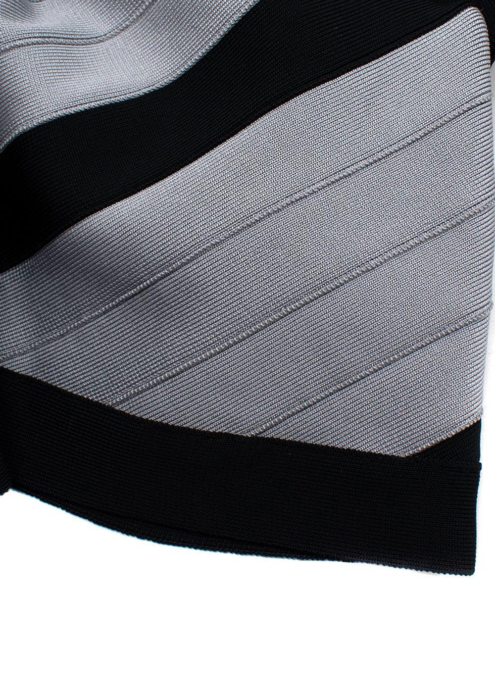 Herve Leger Black and Grey Striped One Shoulder Mini Dress