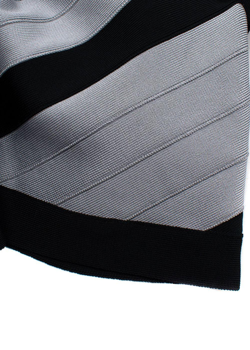 Herve Leger Black and Grey Striped One Shoulder Mini Dress