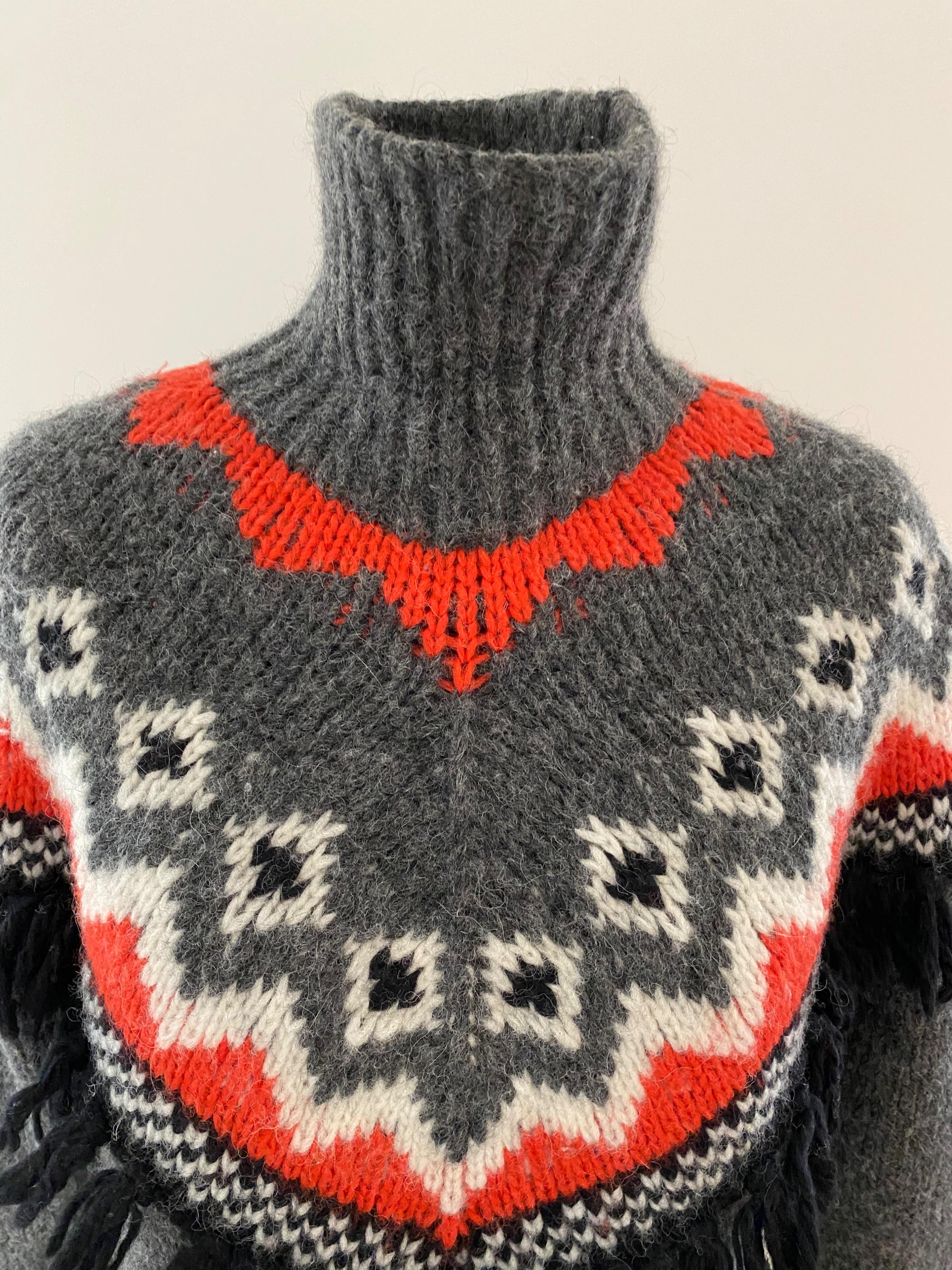 intarsia patterned fringed jumper