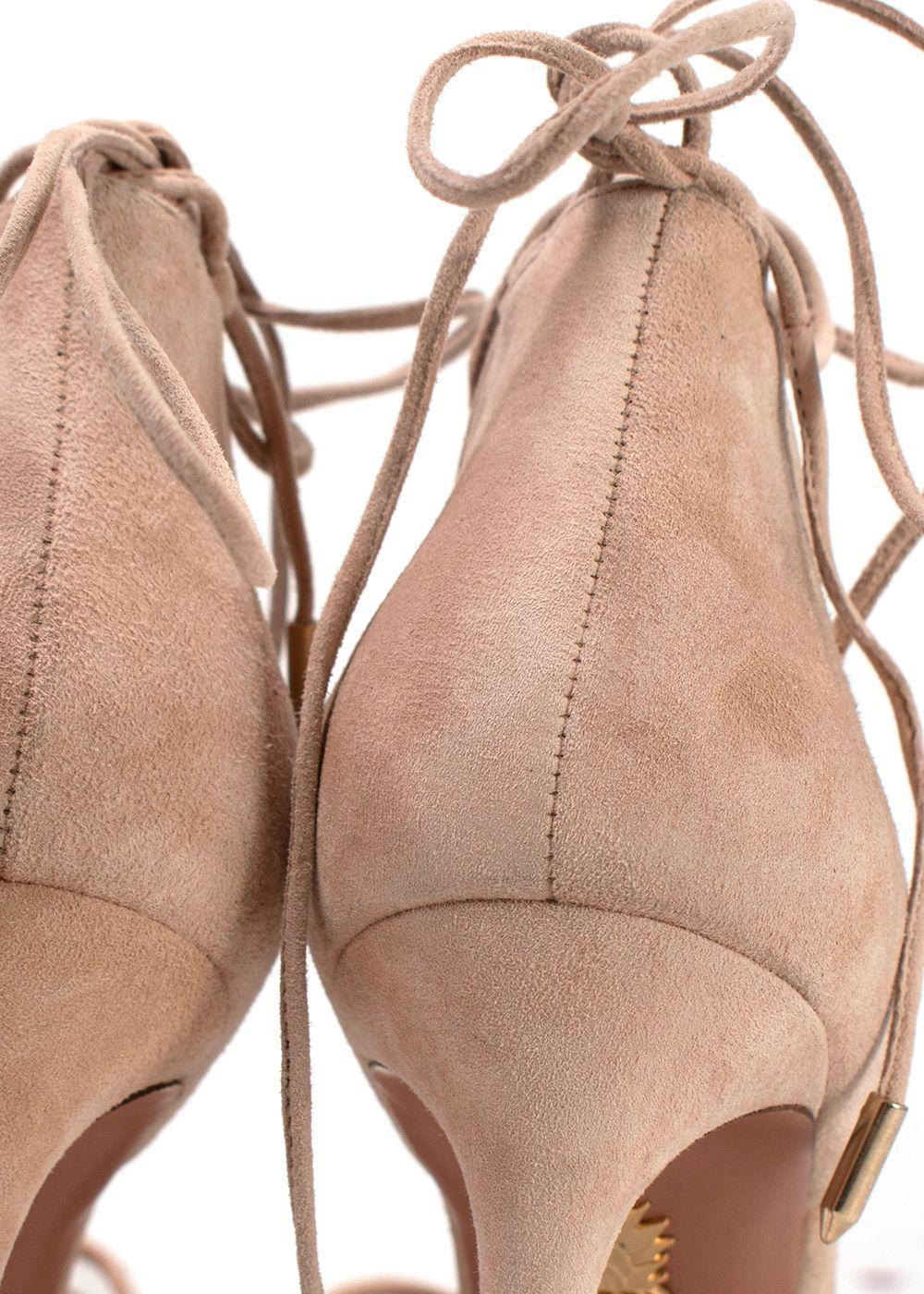 Aquazzura Nude Suede PVC Strappy Peep Toe Heels