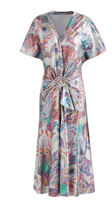 Paco Rabanne Draped Metallic Printed Midi Dress