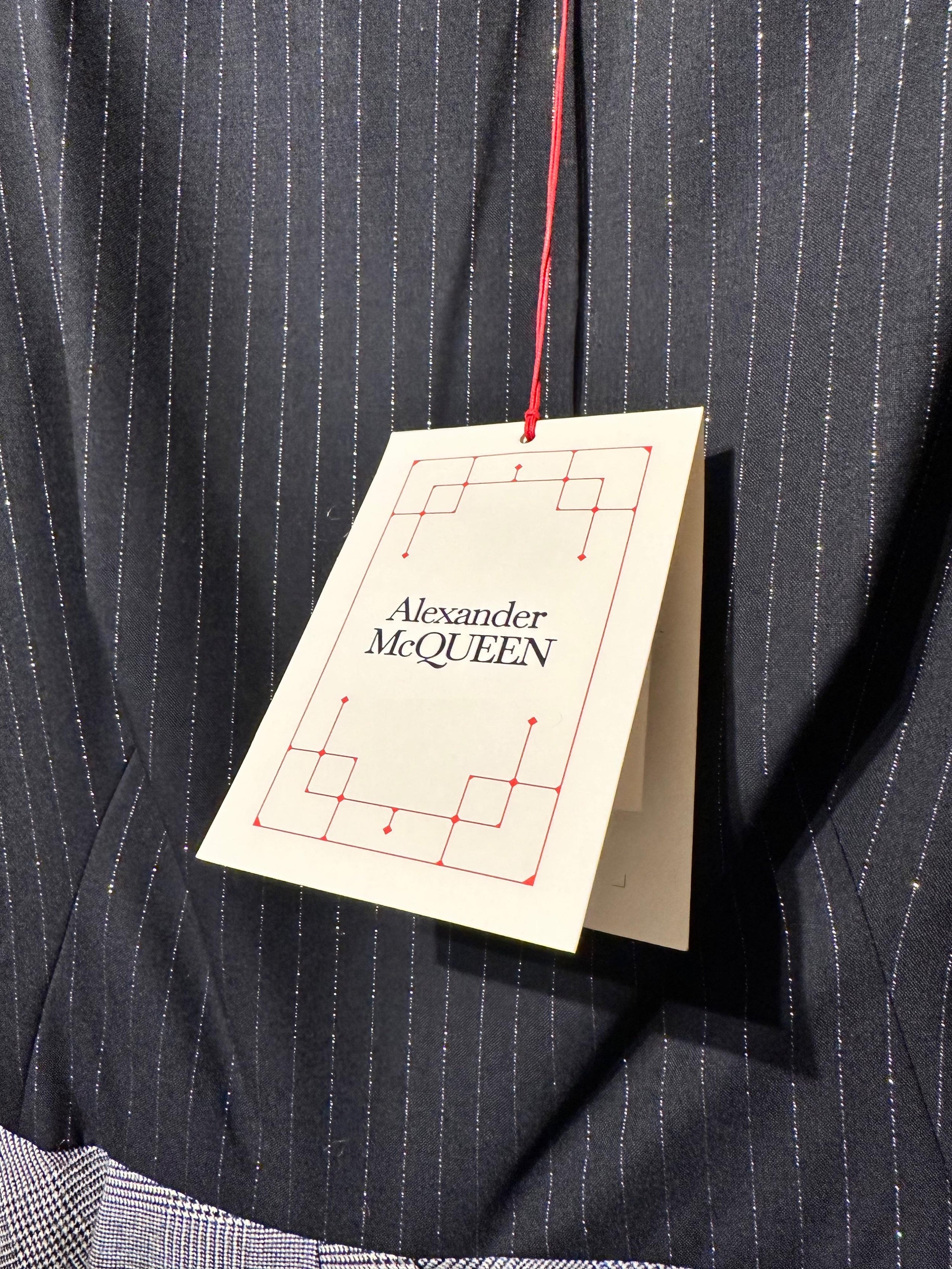 Alexander Mcqueen Pinstripe and Checked Wool Midi Dress