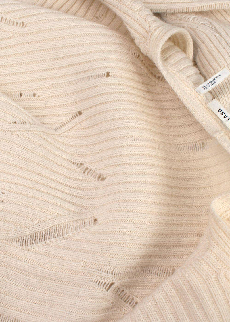 Helmut Lang Ivory Distressed V-Neck Wool Sweater