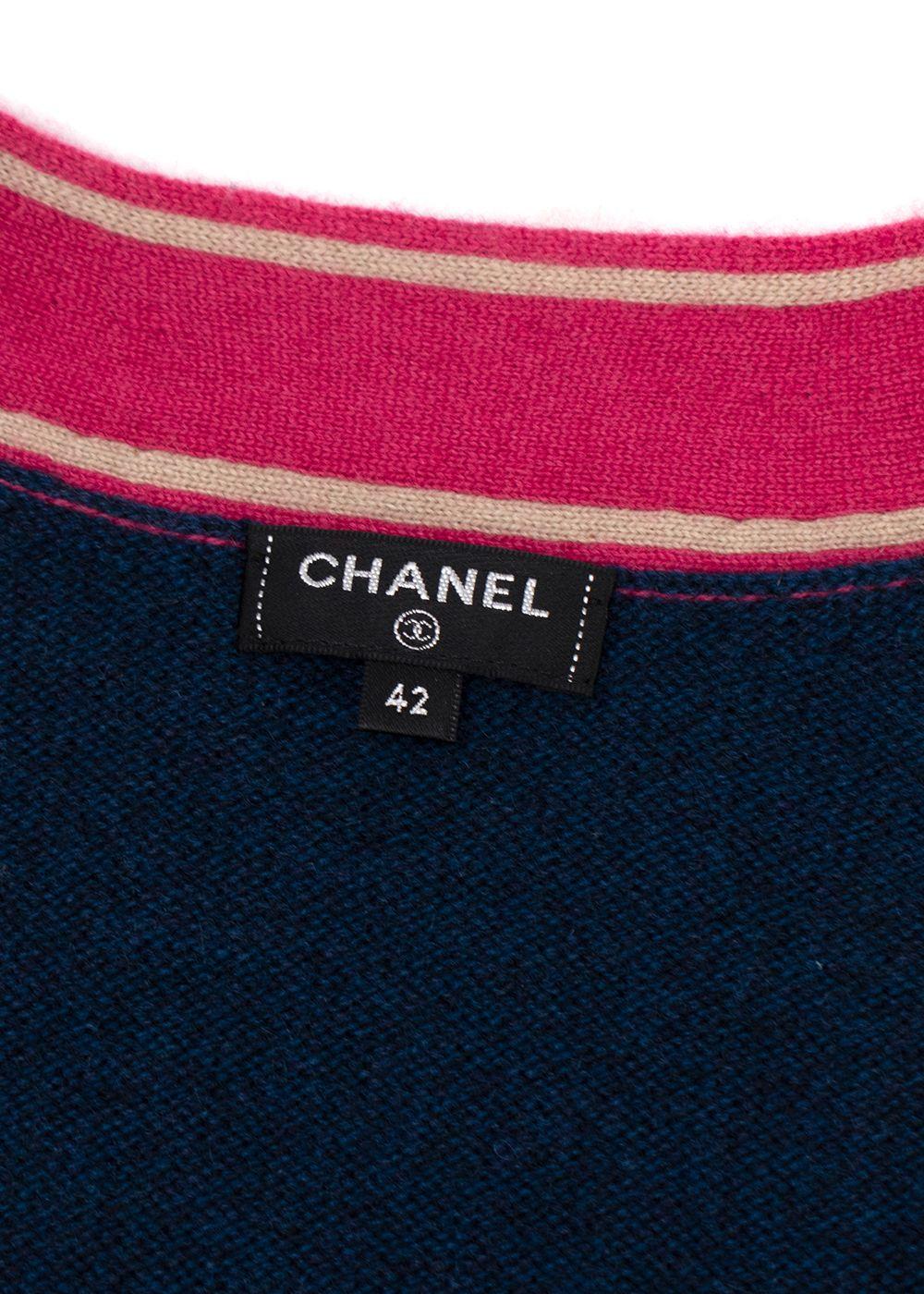 Chanel Longline Navy & Pink Cashmere Cardigan