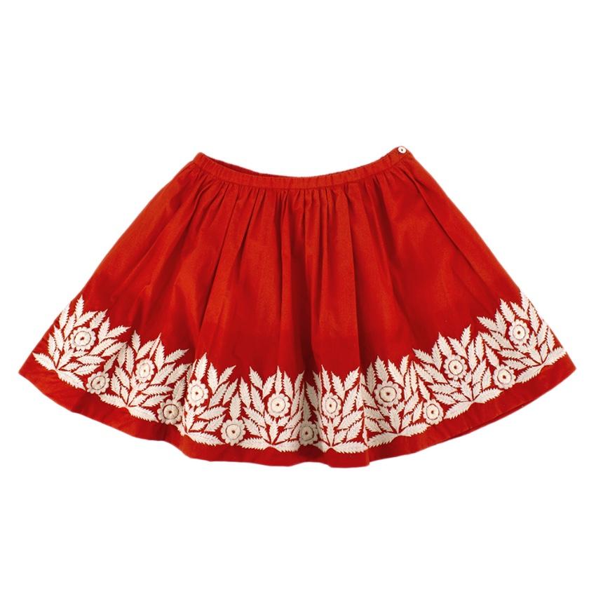 Bonpoint Red & White Floral Embroidered Skirt