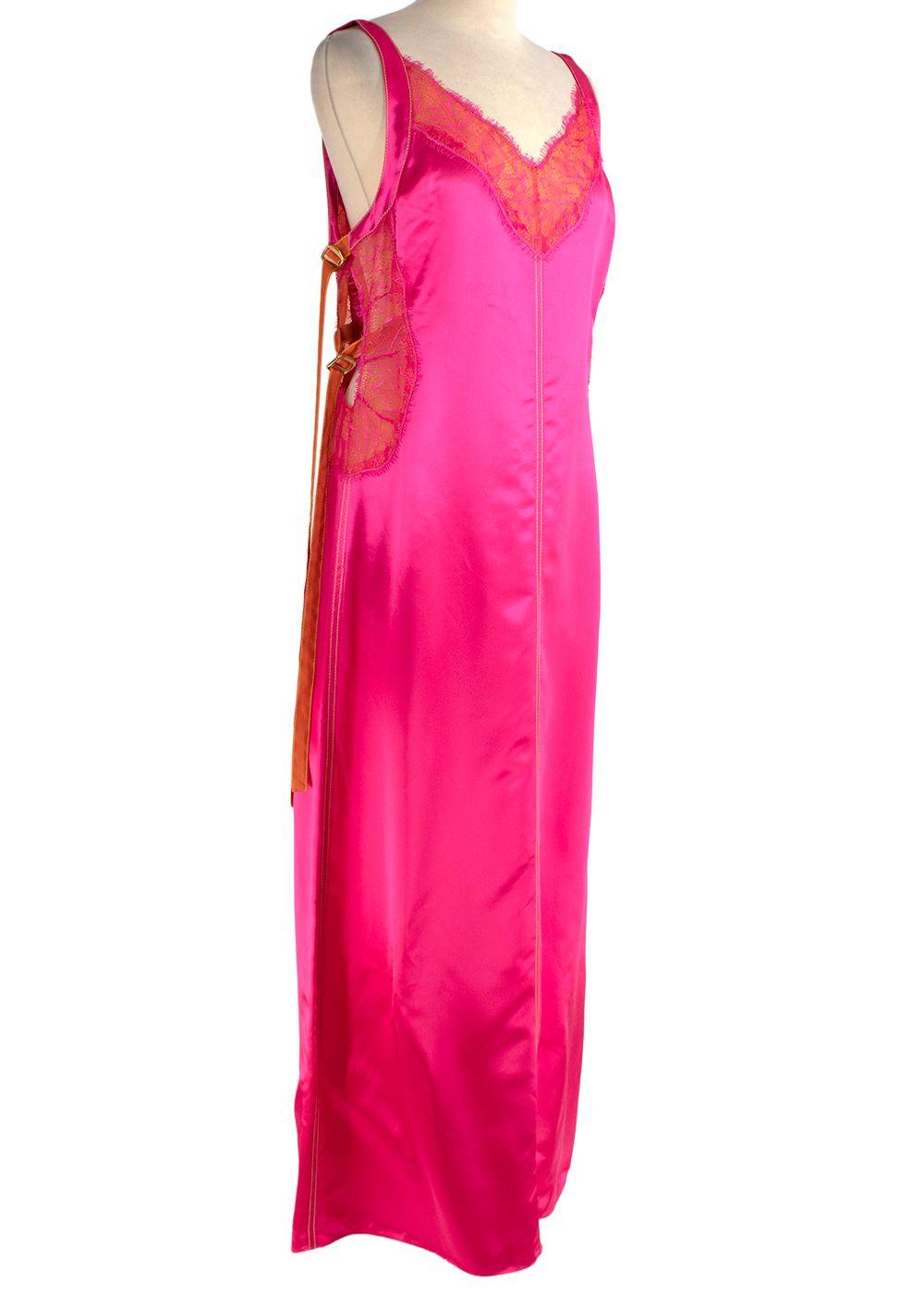 Sies Marjan Lace & Buckle Detail Pink & Orange Satin Midi dress