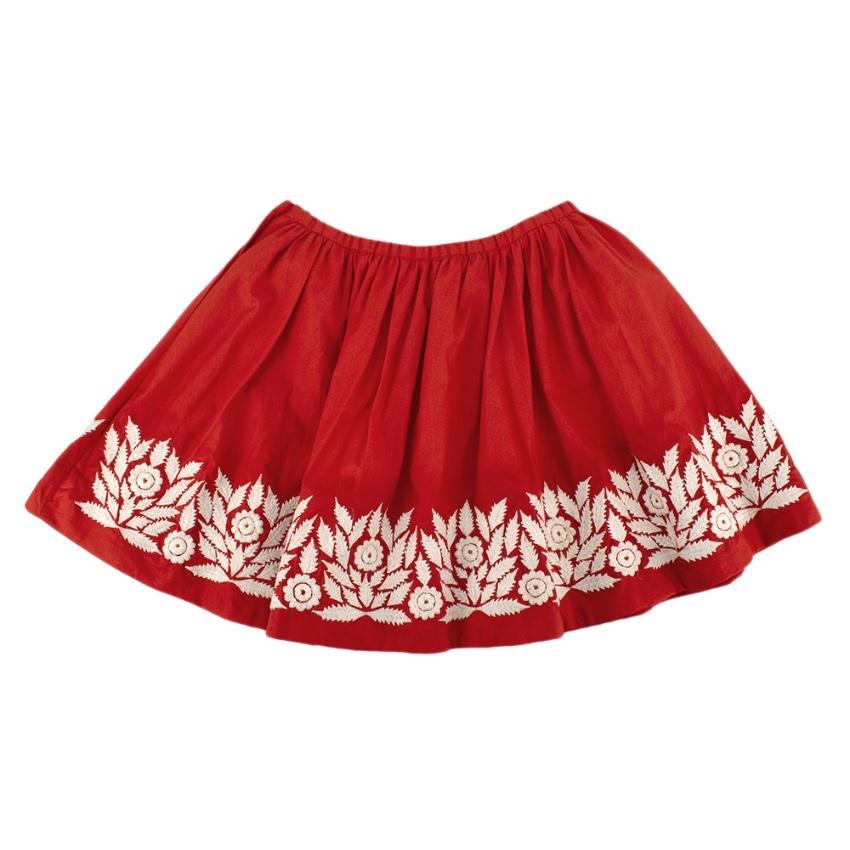 Bonpoint Red & White Floral Embroidered Skirt