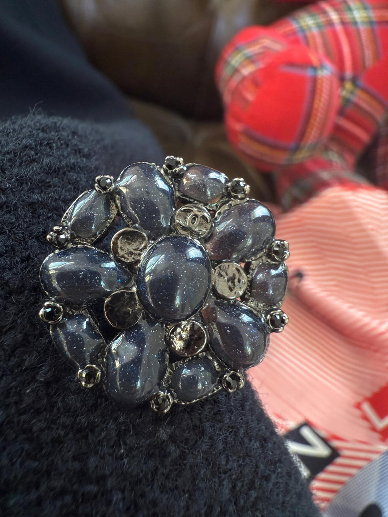 Chanel Navy Boucle Tweed Midi Dress  with Gripoix Jewel Buttons