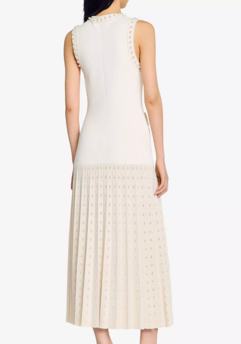Sandro Sleeveless Embellished Knitted Midi Dress