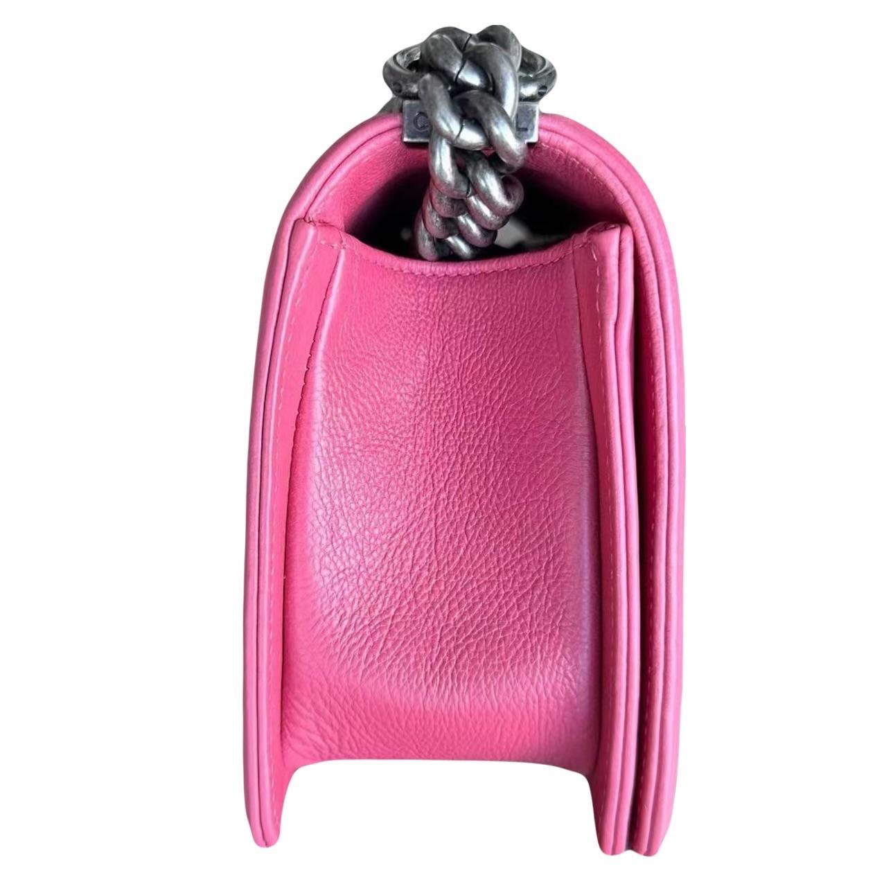 Pink Grained Leather Medium Boy Bag