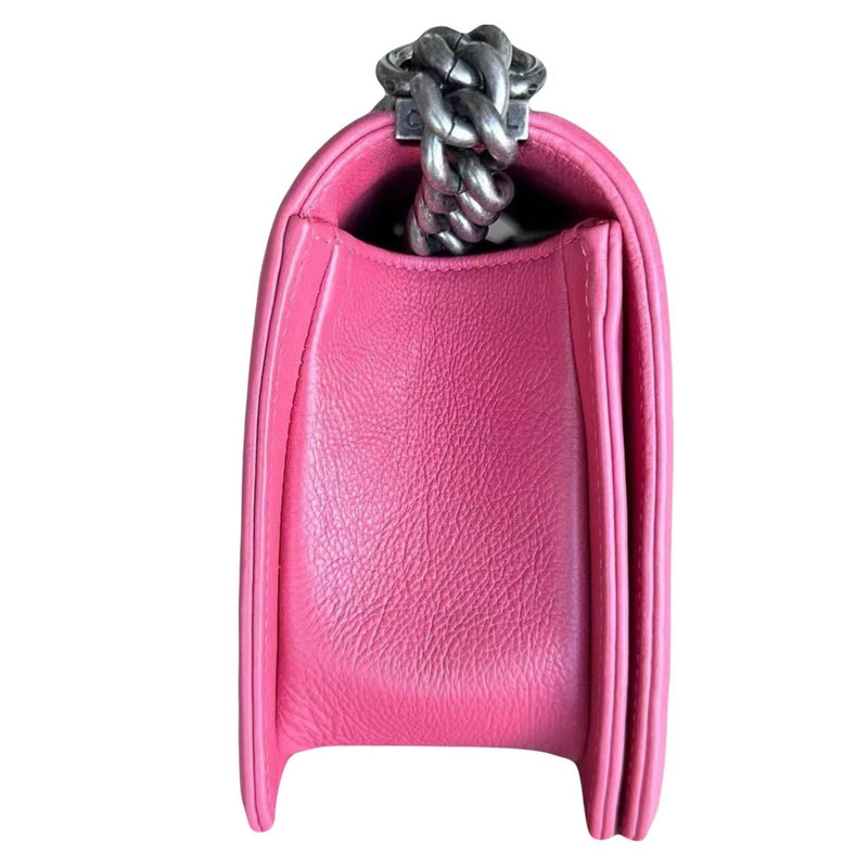 Pink Grained Leather Medium Boy Bag