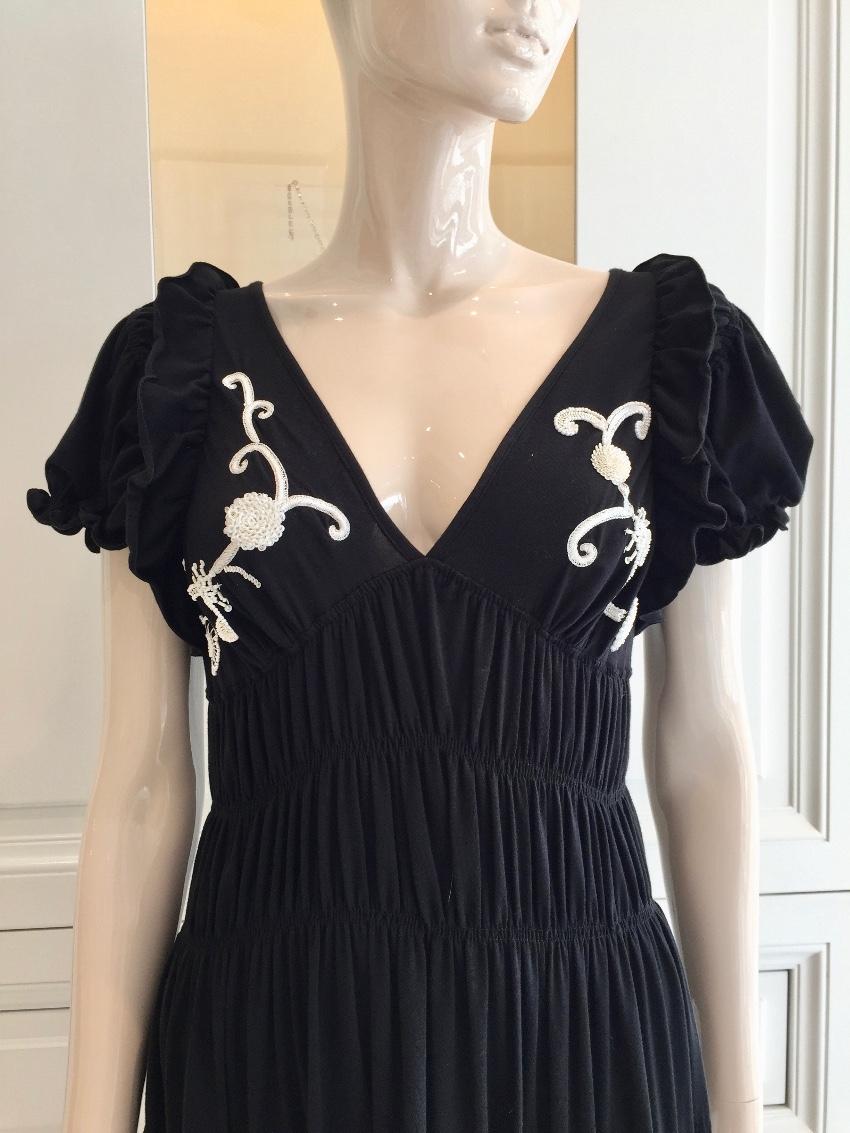 Gaetano Navarra Hand Embroidered Black & White Beaded Dress
