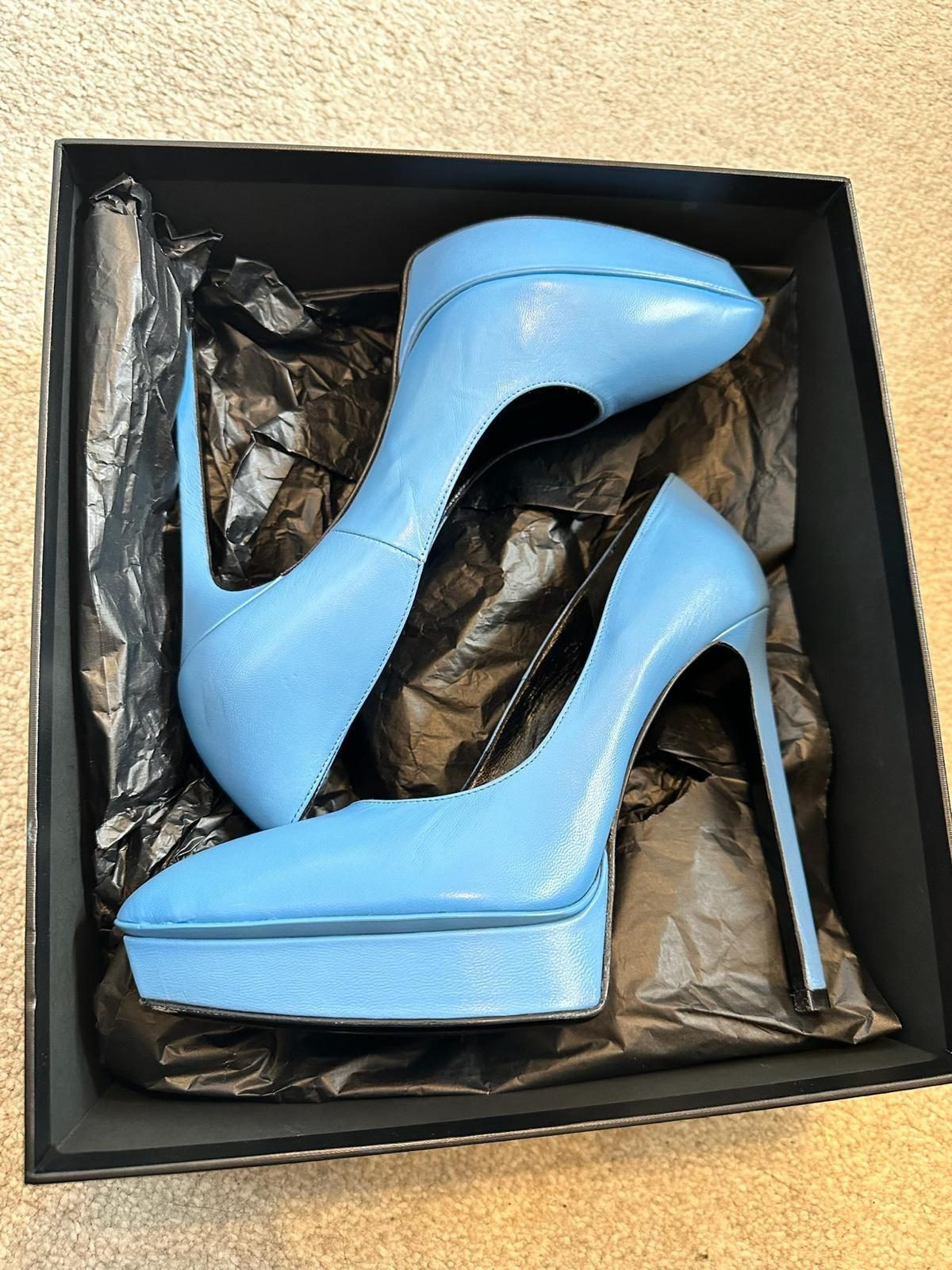 Saint Laurent Blue Leather Platform Heels