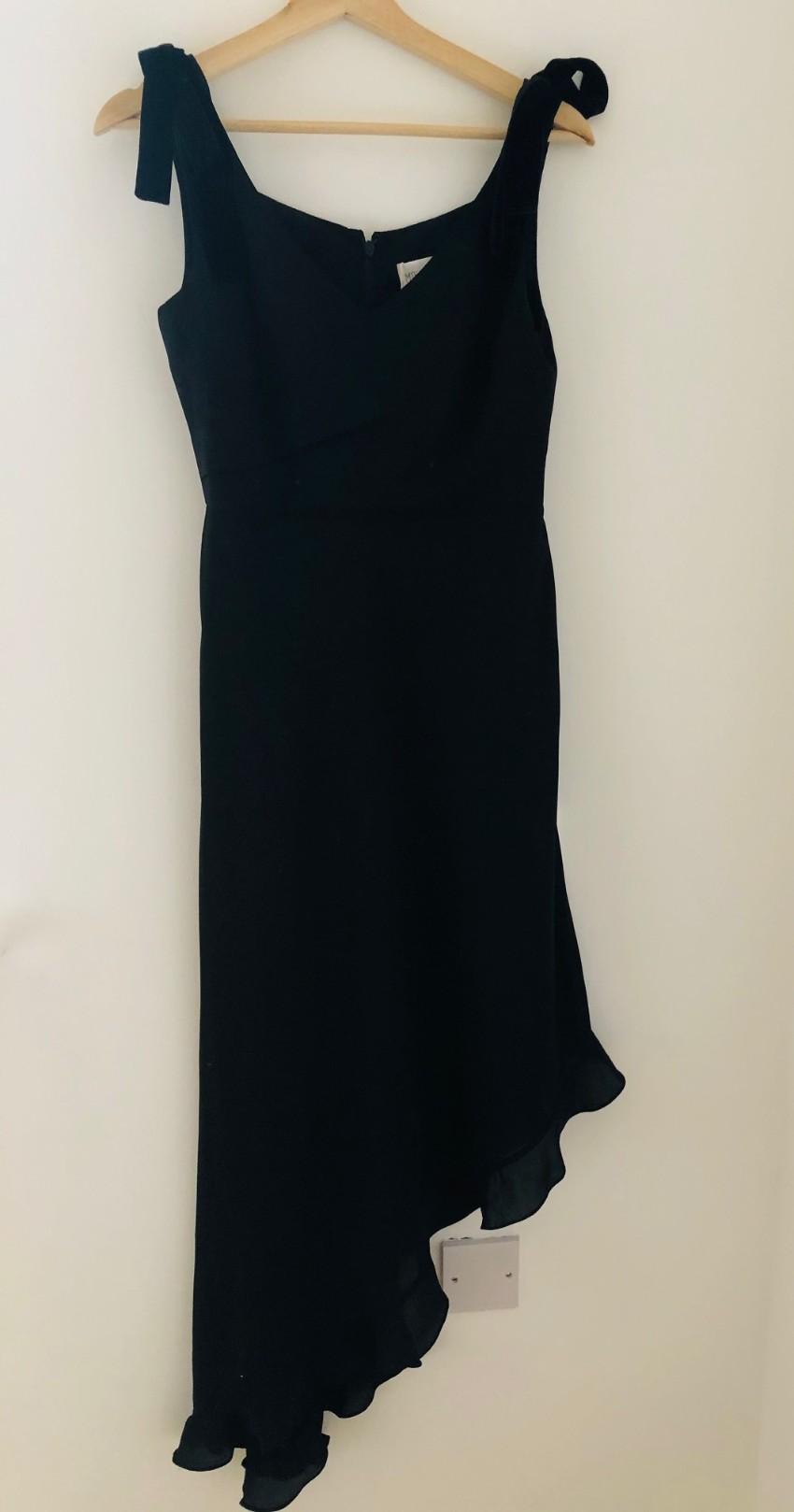Mikael Aghal Asymmetric black crepe de chine midi dress