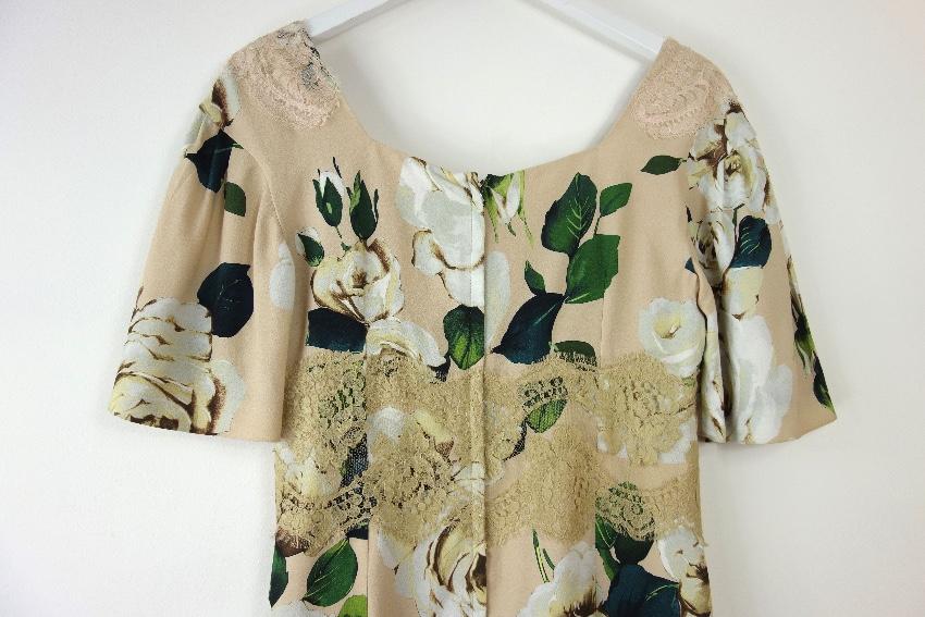 Dolce & Gabbana Beige Floral Print Lace Panelled Shift Dress