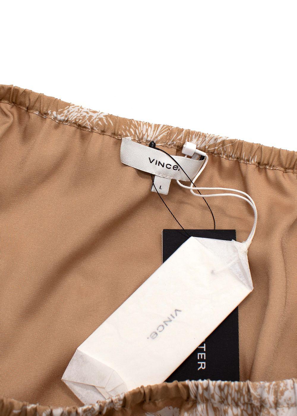 Vince Beige Printed Silk Midi Skirt
