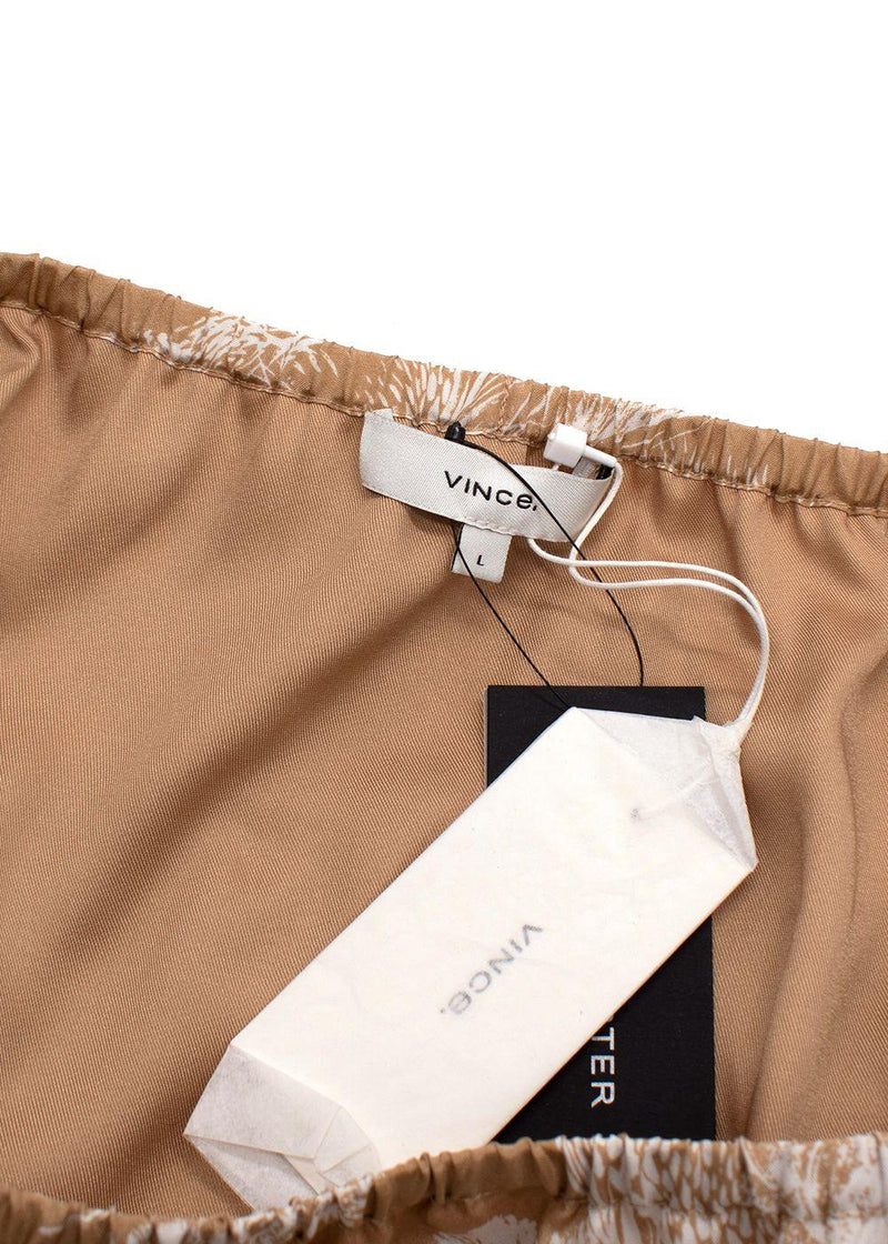 Vince Beige Printed Silk Midi Skirt
