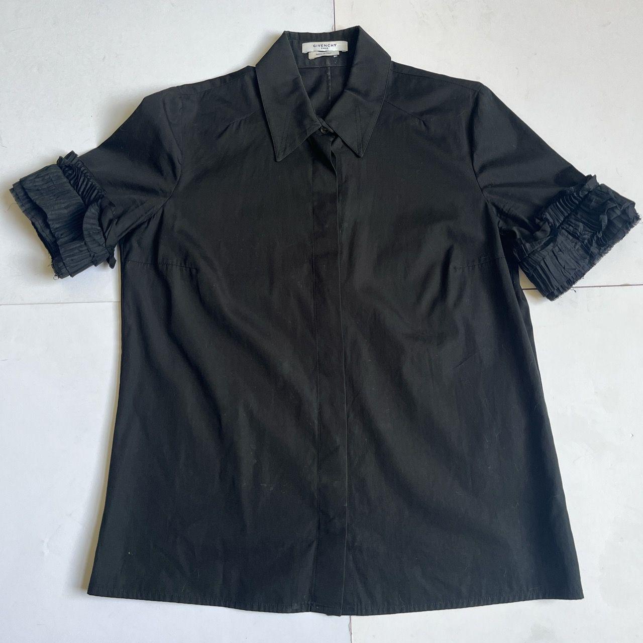 Black cotton ruffle-sleeve shirt