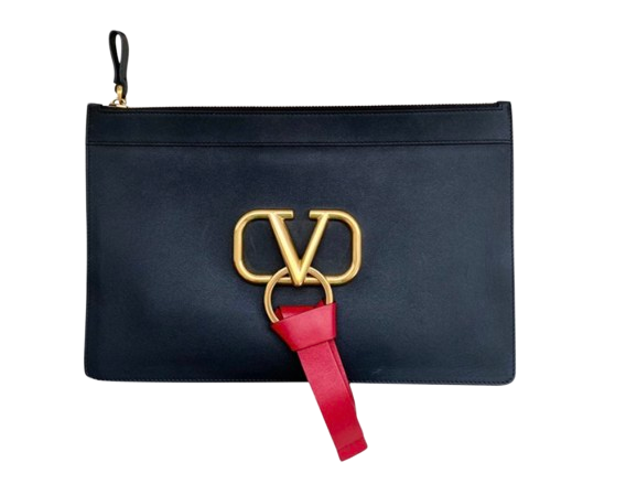 Valentino Black Leather V-Logo Clutch
