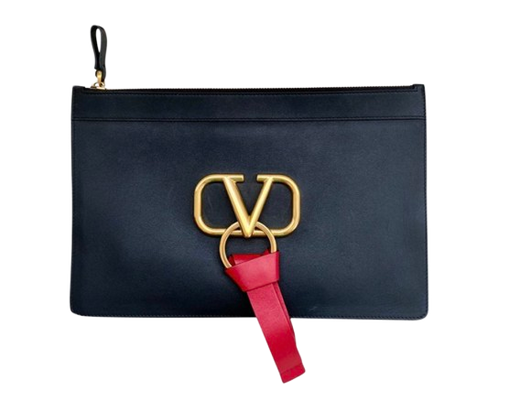 Valentino Black Leather V-Logo Clutch