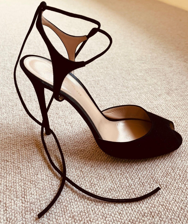 Gianvito Rossi Black Suede Wrap Around Heels